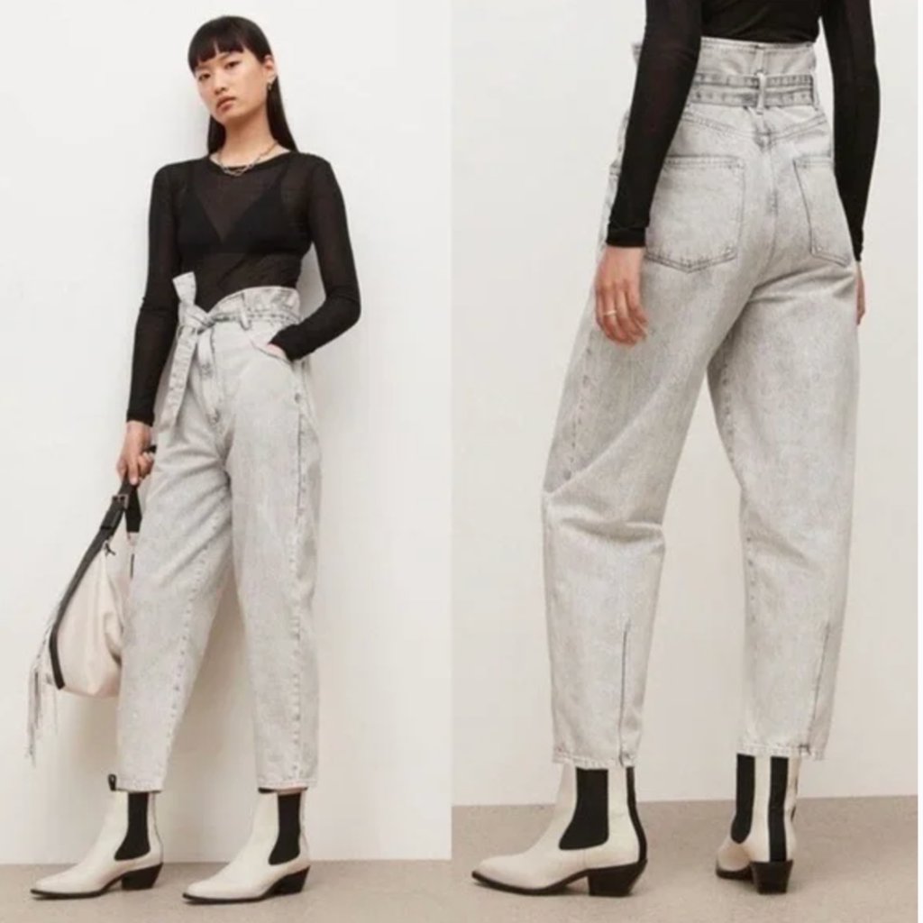 Nwot Allsaints Sammy High Rise Paperbag Jeans Gray
